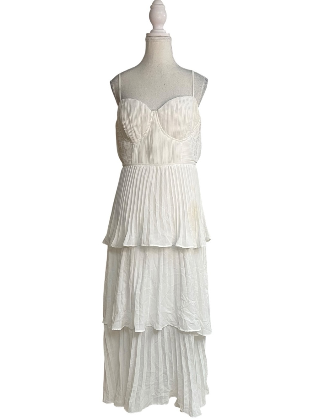 Lulus Cascading Crush Bustier Tiered Pleated Midi Dress White